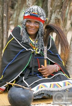 Sangoma (diviner or spirit medium), Zulu village, Zululand, South Africa, Africa