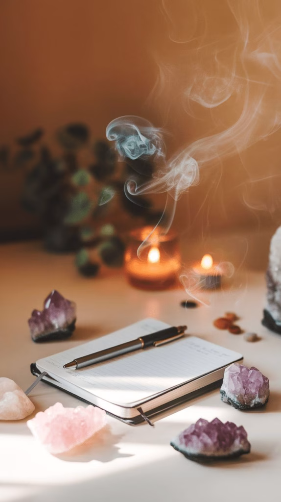 "Dream journal and pen for recording dreams before interpretation."