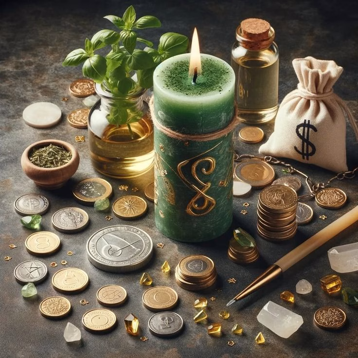 Green prosperity candle ritual for abundance."