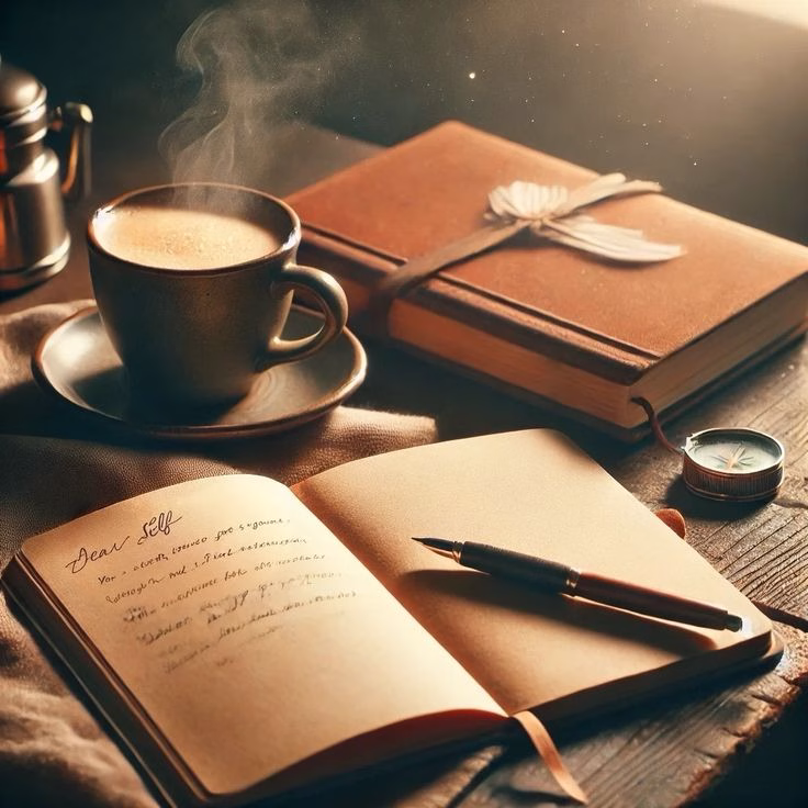 A journal and pen on a table, symbolizing emotional journaling for Emotional Harmony Healing.