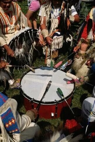 Participants sitting around a ceremonial drum in a forest clearing under the moonlight during a Shamanic journeying retreat.
